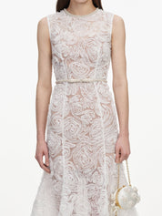 White tulle lace midi dress