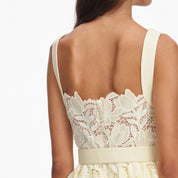 Yellow lace peplum midi dress