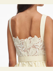 Yellow lace peplum midi dress