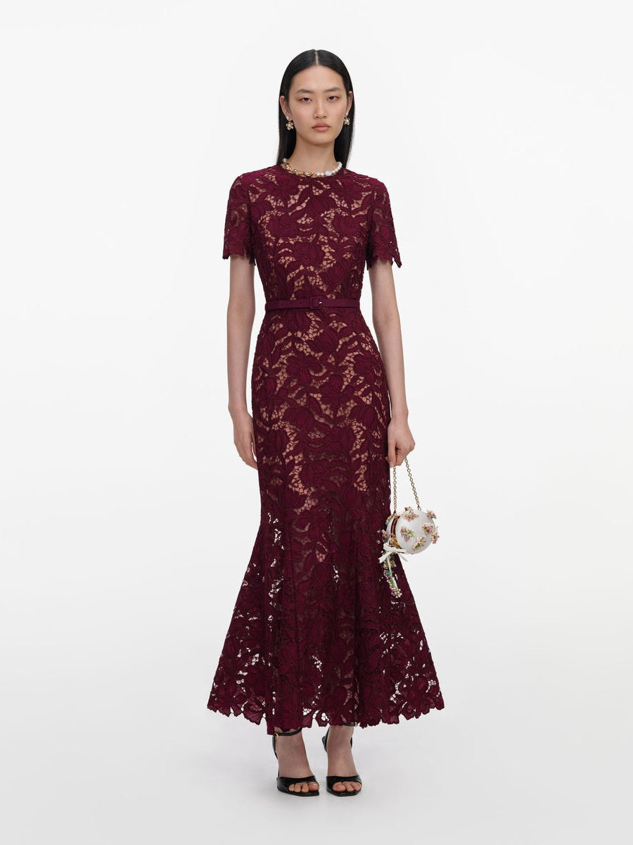 Burgundy lace midi dress