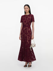 Burgundy lace midi dress