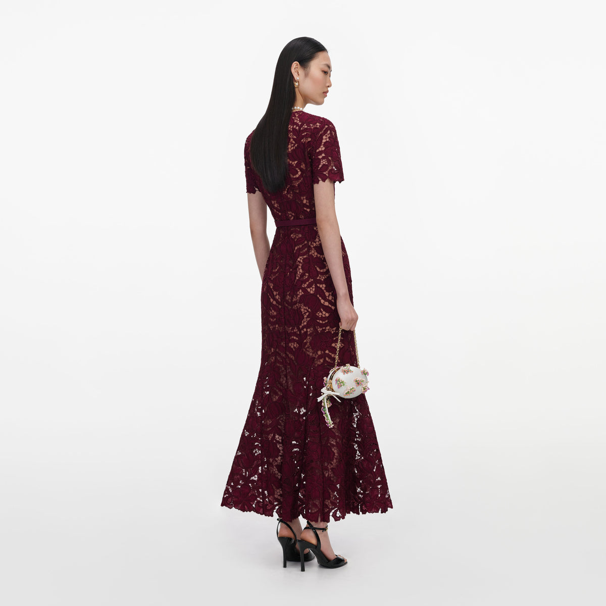 Burgundy lace midi dress