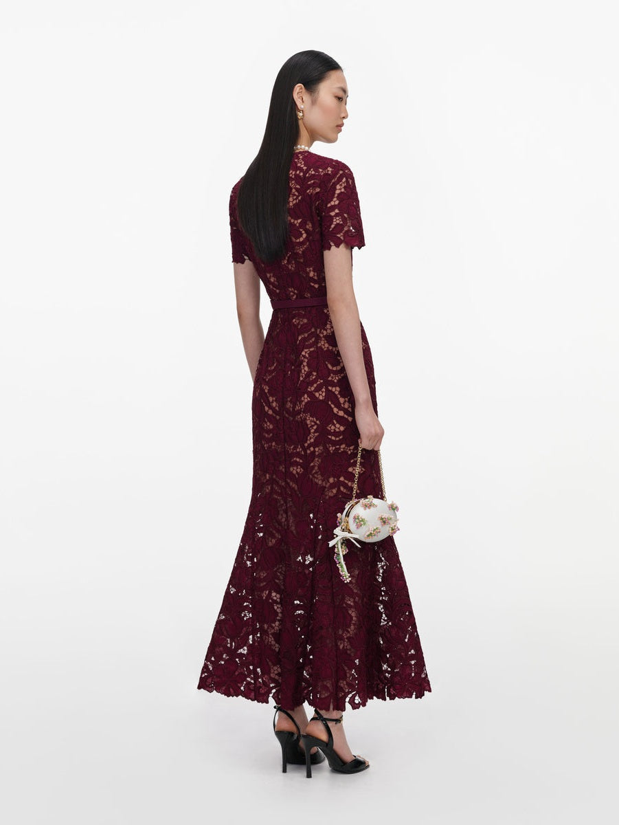 Burgundy lace midi dress