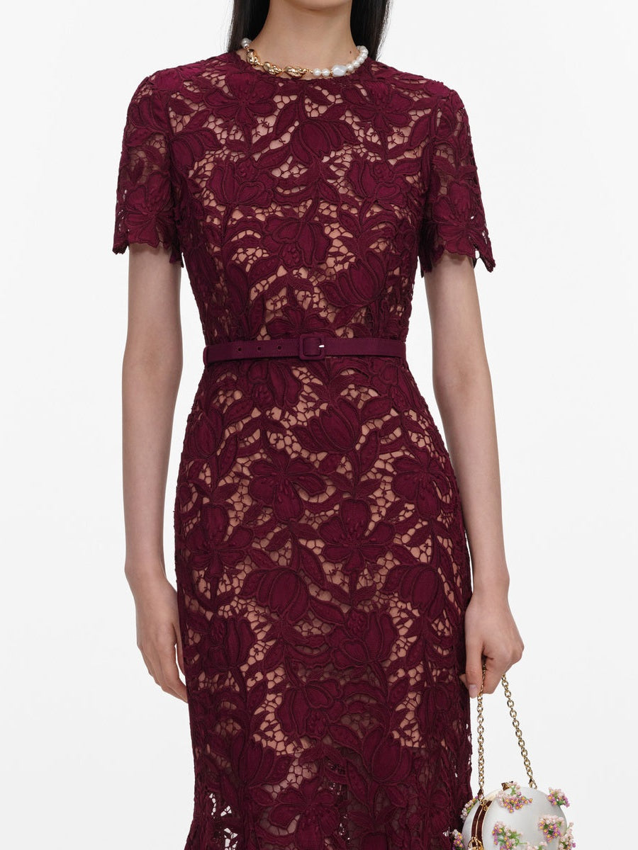 Burgundy lace midi dress