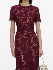 Burgundy lace midi dress