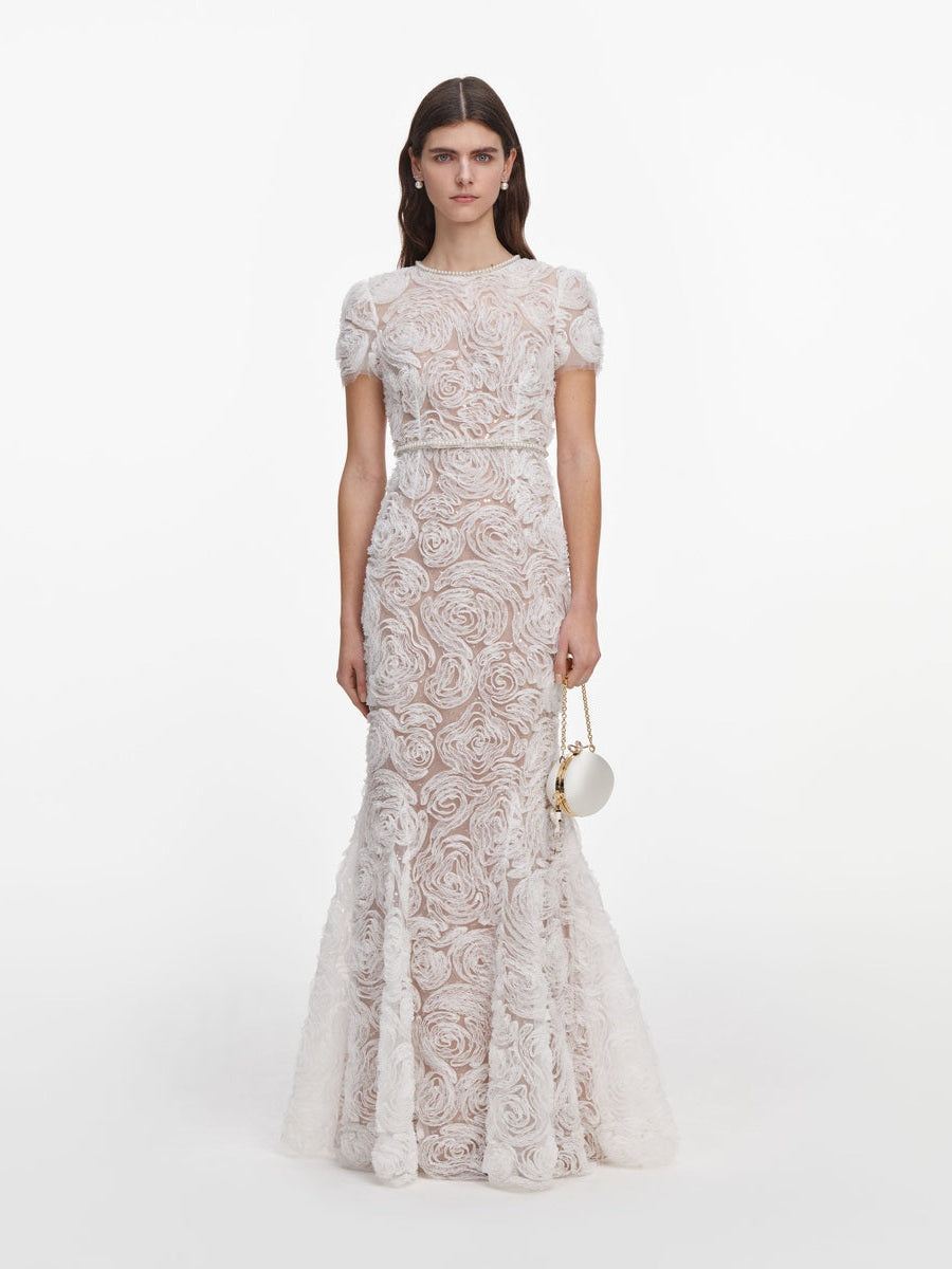 White tulle lace maxi dress
