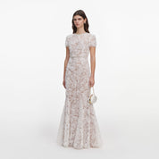 White tulle lace maxi dress