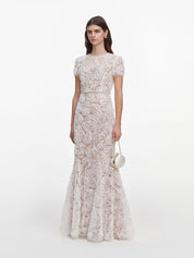White tulle lace maxi dress