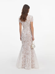 White tulle lace maxi dress