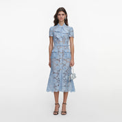 Blue lace tie neck midi dress