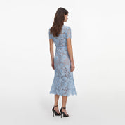 Blue lace tie neck midi dress