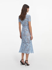 Blue lace tie neck midi dress