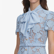 Blue lace tie neck midi dress