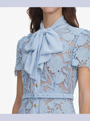 Blue lace tie neck midi dress