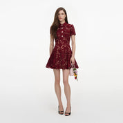 Burgundy lace mini dress