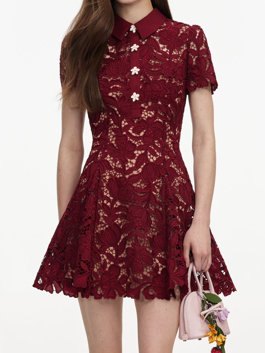 Burgundy lace mini dress