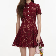 Burgundy lace mini dress