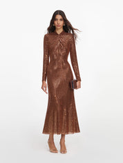 Bronze rhinestone midi dress