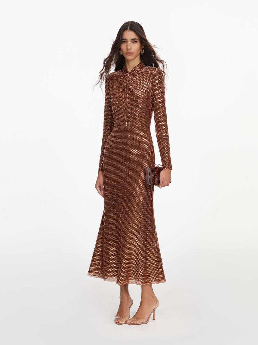 Bronze rhinestone midi dress