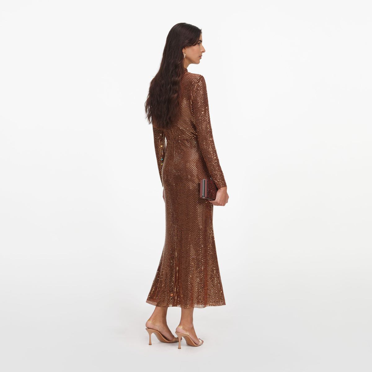 Bronze rhinestone midi dress