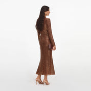 Bronze rhinestone midi dress