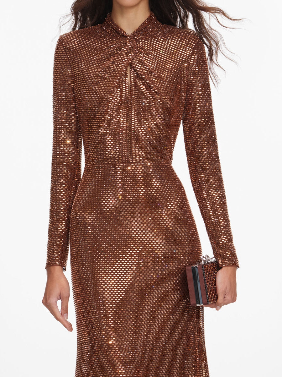 Bronze rhinestone midi dress