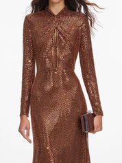 Bronze rhinestone midi dress