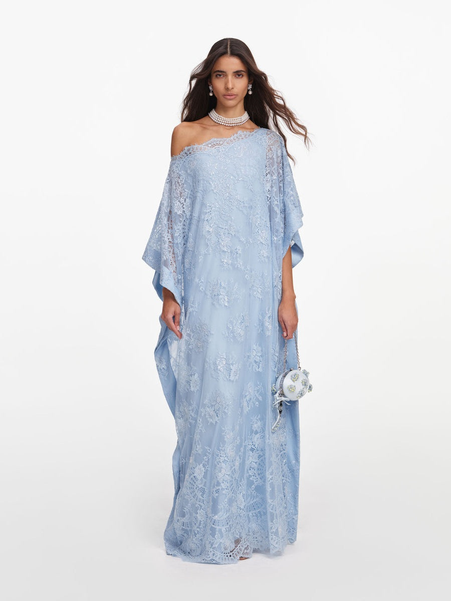 Blue embellished lace kaftan