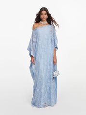 Blue embellished lace kaftan