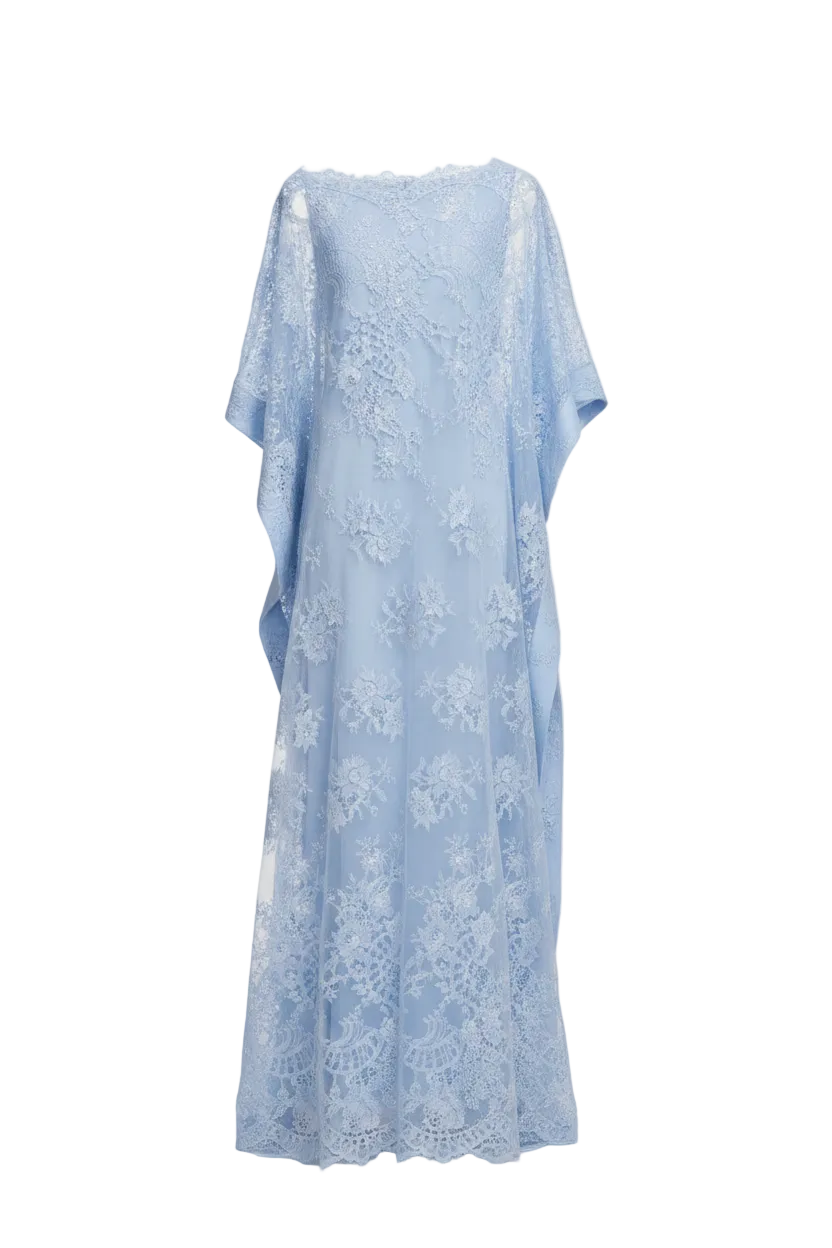 Blue embellished lace kaftan