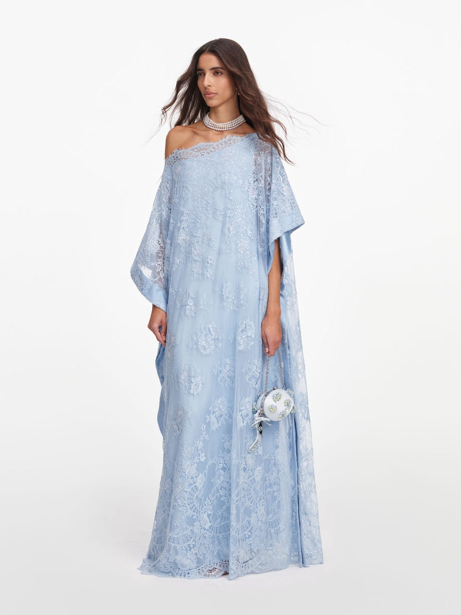 Blue embellished lace kaftan