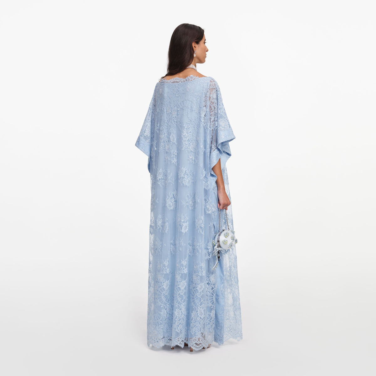 Blue embellished lace kaftan
