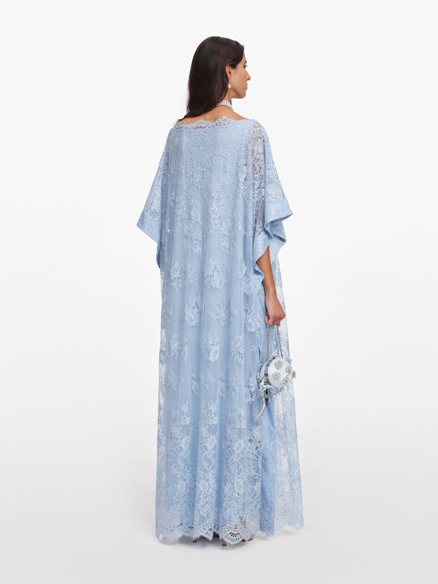 Blue embellished lace kaftan