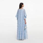 Blue embellished lace kaftan