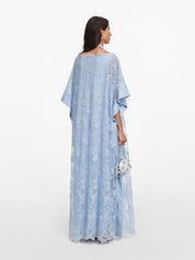 Blue embellished lace kaftan