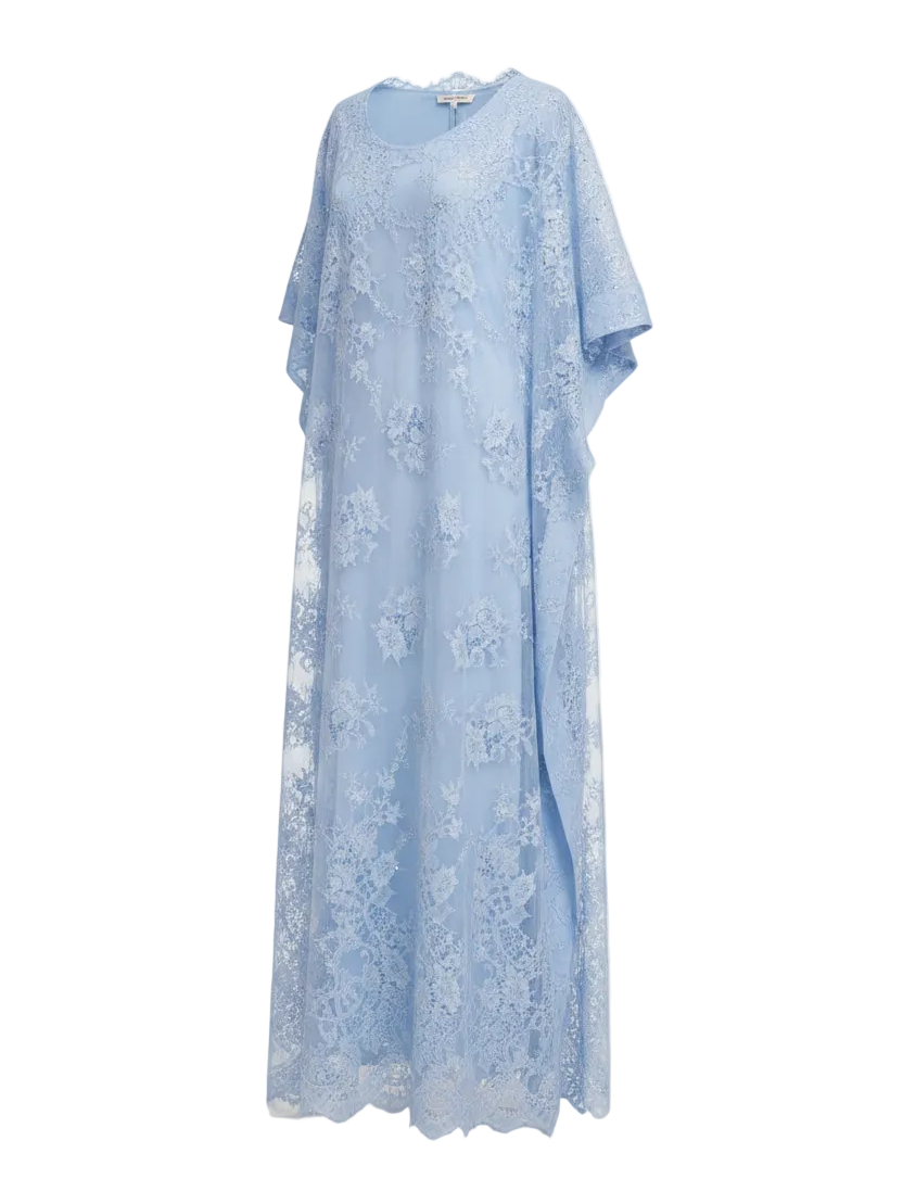 Blue embellished lace kaftan