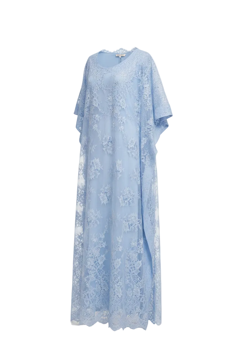 Blue embellished lace kaftan