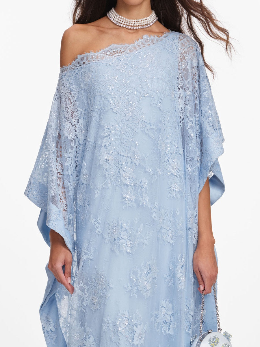 Blue embellished lace kaftan