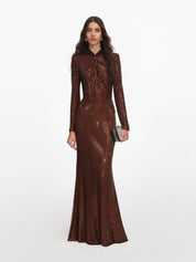 Brown rhinestone maxi dress