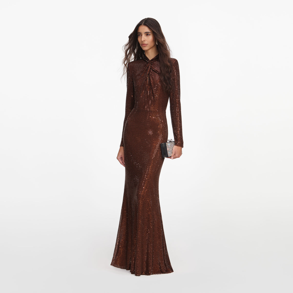 Brown rhinestone maxi dress