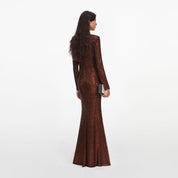 Brown rhinestone maxi dress