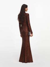 Brown rhinestone maxi dress