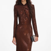 Brown rhinestone maxi dress
