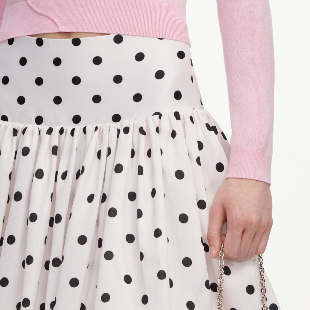 Cream polka dot taffeta midi skirt