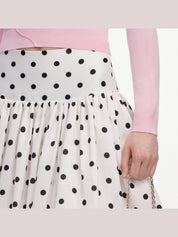 Cream polka dot taffeta midi skirt