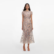 Silver sequin embellished midi dress