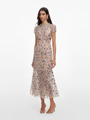 Silver sequin embellished midi dress