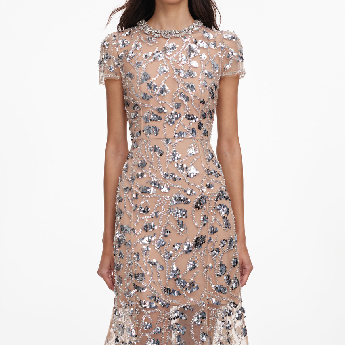 Silver sequin embellished midi dress