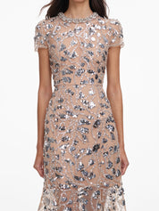 Silver sequin embellished midi dress