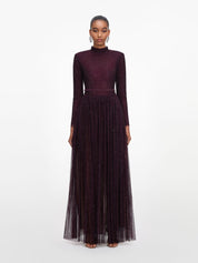 Burgundy rhinestone long sleeve maxi dress
